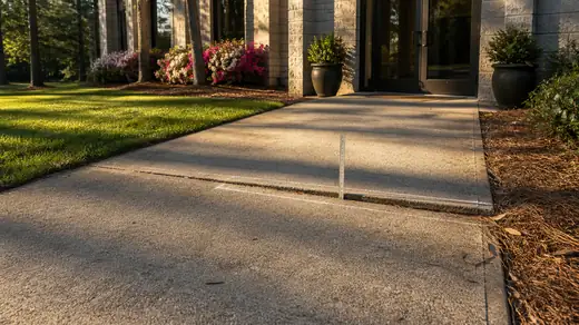 Entrance walkway checked for trip hazards at a business door in Savannah, GA, in late afternoon light.
